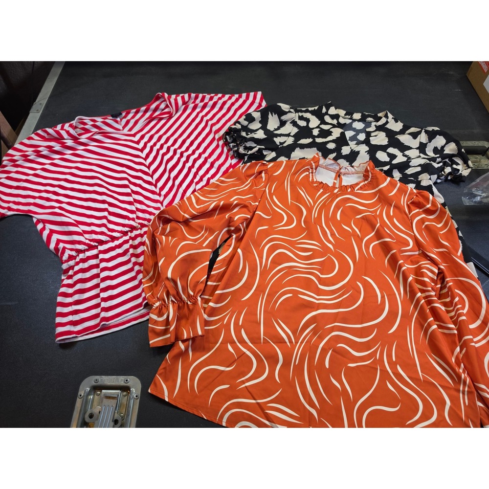 Lot of 3 SHEIN Women Tops Orange Swirl Leopard Print Red Striped Blouses XL 0XL